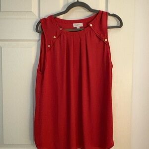 LOFT Red Sleeveless Blouse with Button Accents